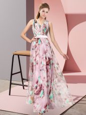 Multi-color Homecoming Dress Prom and Party with Pattern V-neck Sleeveless Zipper