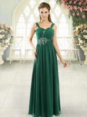 Cute Sleeveless Beading and Ruching Lace Up Prom Dress with Green