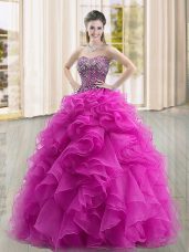 Organza Sleeveless Floor Length 15th Birthday Dress and Beading and Ruffles