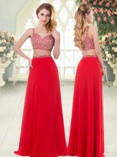 Chiffon Sleeveless Floor Length Juniors Party Dress and Beading