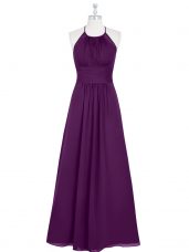 Luxurious Eggplant Purple Prom Party Dress Prom and Party with Ruching Halter Top Sleeveless Zipper