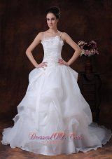 Spaghetti Strap A-Line Organza Beading Wedding Dress 2013 Court Train - Top Selling