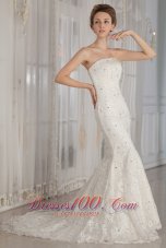 Luxurious Trumpet / Mermaid Strapless Court Train Lace Beading Wedding Dress  - Top Selling