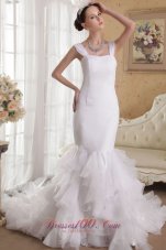 Romantic Mermaid Straps Court Train Satin and Organza Ruffles Wedding Dress - Top Selling