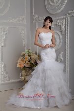 Affordable Mermaid Wedding Dress Sweetheart Court Train Tulle Beading and Ruch - Top Selling