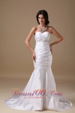 Custom Made Mermaid Sweetheart Low Cost Wedding Dress Taffeta Beading Court Train - Top Selling