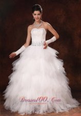 Feather Beaded Decorate Waist Tulle Sweetheart Gorgeous 2013 Custom Made Wedding Dress