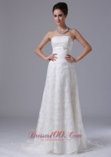 Carroll Iowa Bowknot Column Strapless Hall Exquisite Wedding Dress With Lace