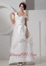 Unique A-line V-neck Satin Sash Wedding Dress Floor-length