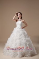 Custom Made Strapless Ball Gown Wedding Dress Satin And Tulle Beading Floor-length