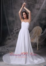Custom Made White Empire Sweetheart Beach Wedding Dress Chiffon Ruch Court Train