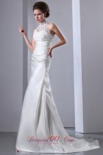 Elegant A-line High-neck Court Train Taffeta and Organza