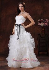 Black Sash Sweetheart Wedding Dress With Ruffled Layers In Alexander City Alabama