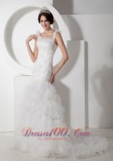 Customize Mermaid Straps Ruch and Appliques Wedding Dress Organza Court Train