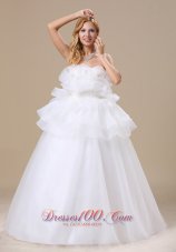 Appliques Decorate Bust Strapless Floor-length Organza Exclusive Style 2013 Wedding Dress