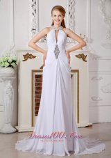 Classical Empire High-neck Beading Wedding Dress Court Train Chiffon
