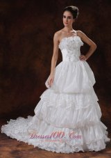 Romantic Chapel Train Strapless Beading Garden / Outdoor Organza Wedding Dress