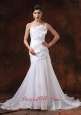 Customize Mermaid One Shoulder Wedding Dress For Wedding Party With Beaded Decorate