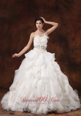 Beaded Decorate Bodice Ruffled Layers Feather Ball Gown Wedding Dress For 2013 Sweetheart Chapel Train