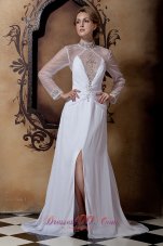 Beautiful Empire High-neck Court Train Chiffon Beading Wedding Dress