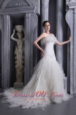 White Mermaid Strapless Court Train Organza Appliques Wedding Dress