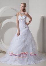 Custom Made A-line Sweetheart Wedding Dress Organza Beading Chapel Train
