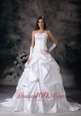 Customize A-line Sweetheart Wedding Dress Taffeta Embroidery with Beading Court Train Dress
