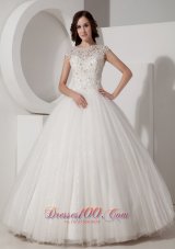 Luxurious Ball Gown High-neck Floor-length Sequined and Lace Wedding Dress