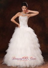 Tulle Ruffles Sweetheart A-line Chic Floor-length Custom Made Wedding Dress For 2013