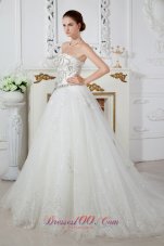 Exqusite A-line Strapless Court Train Tulle Beading Wedding Dress Ivory A-line Strapless Court Train Tulle Beading Wedding Dress Under 250