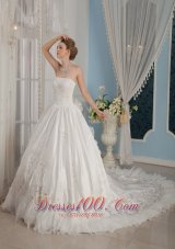 Remarkable A-Line / Princess Strapless Cathedral Train Taffeta Beading Wedding Dress