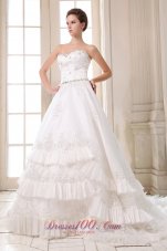 Beautiful A-line Sweetheart Court Train Taffeta Beading and Appliques Wedding Dress