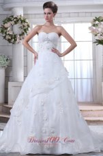 Pretty A-line Sweetheart Beading Wedding Dress Brush Train Organza