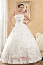 Classical Ball Gown Strapless Floor-length Satin Beading Wedding Dress
