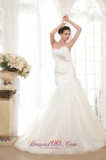 Perfect Mermaid / Trumpet Sweetheart Chapel Train Organza Sequins Wedding Dress