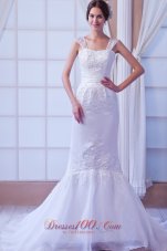 Exquisite Mermaid Straps Court Train Organza Appliques Wedding Dress