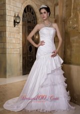 Gorgeous A-line Strapless Court Train Taffeta and Organza Appliques Wedding Dress