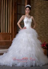 Fabulous A-line Sweetheart Wedding Dress Chapel Train Satin and Organza Appliques