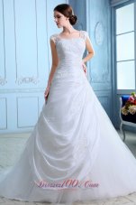 Best Wedding Dress Appliques A-line Square Court Train Tulle