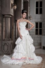 Beautiful Column Strapless Chapel Train Taffeta Beading Wedding Dress