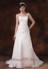Spaghetti Strap Brush / Sweep Taffeta A-Line / Princess Wedding Dress Ruched Zipper-up