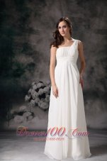White Column / Sheath One Shoulder Floor-length Chiffon Ruch Prom Dress
