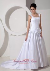 Low Price A-line Scoop Court Train Satin Sash Wedding Dress