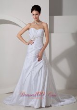 Discount Wedding Dress A-line Sweetheart Appliques and Ruch Court Train Taffeta