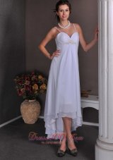 Beautiful White Empire Beach Wedding Dress Spaghetti Straps High-low Chiffon Beading