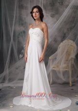 Modest Empire Sweetheart Court Train Chiffon Appliques Wedding Dress