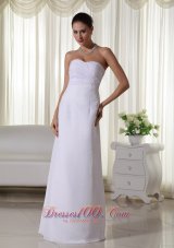 Simple Column Sweetheart Floor-length Chiffon Ruch Wedding Dress