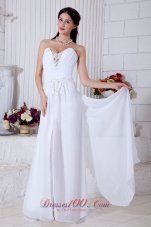 White Empire Sweetheart Brush Train Chiffon Appliques Prom / Evening Dress