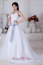 Modest A-line Straps Court Train Organza Sashes Wedding Dress