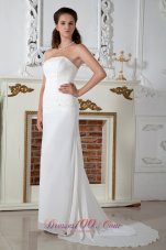 Sweet White Junior Wedding Dress Appliques Column Strapless Court Train Chiffon